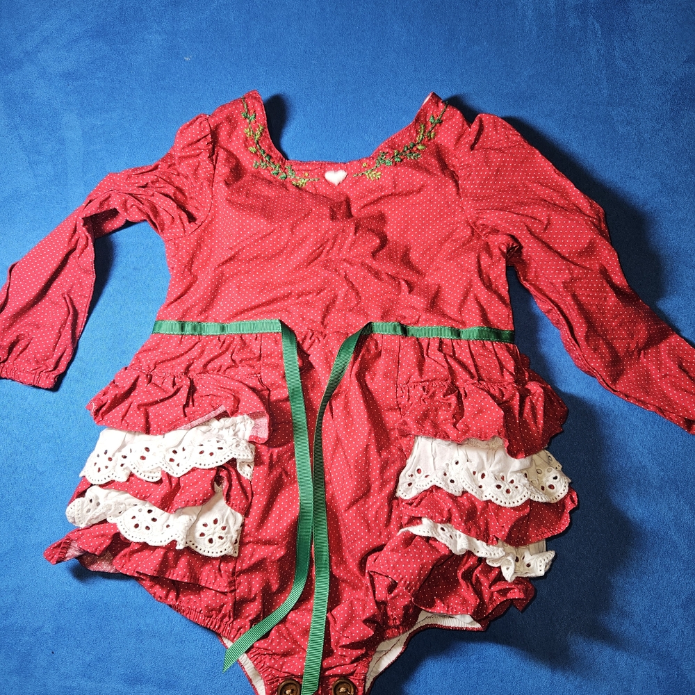 Red and White Kids Dress with Green Accents